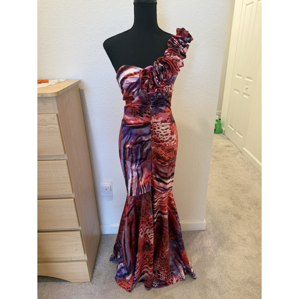 Blondie Nites By Stacy Sklar Silky One Shoulder Long Gown Prom Dress Sz 5 Flower